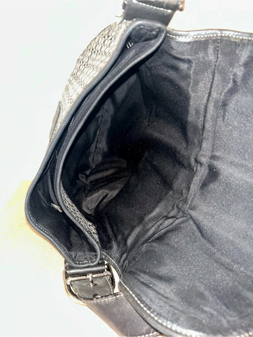 COACH Vintage Soho Signature Monogram Canvas and Leather Bag, black and gray